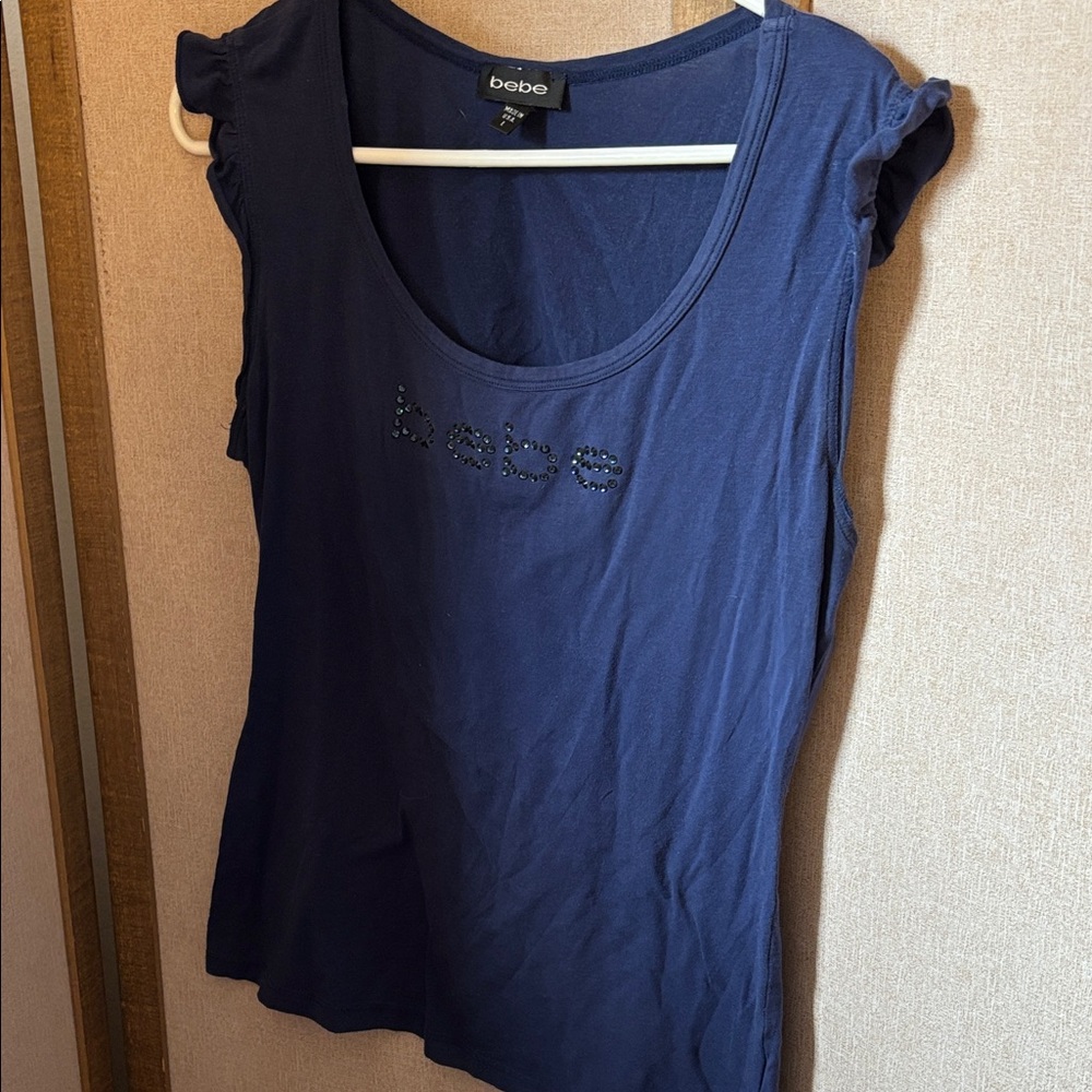 FINAL MARKDOWN Bebe Deep Blue Tank Top with Embellished Logo large